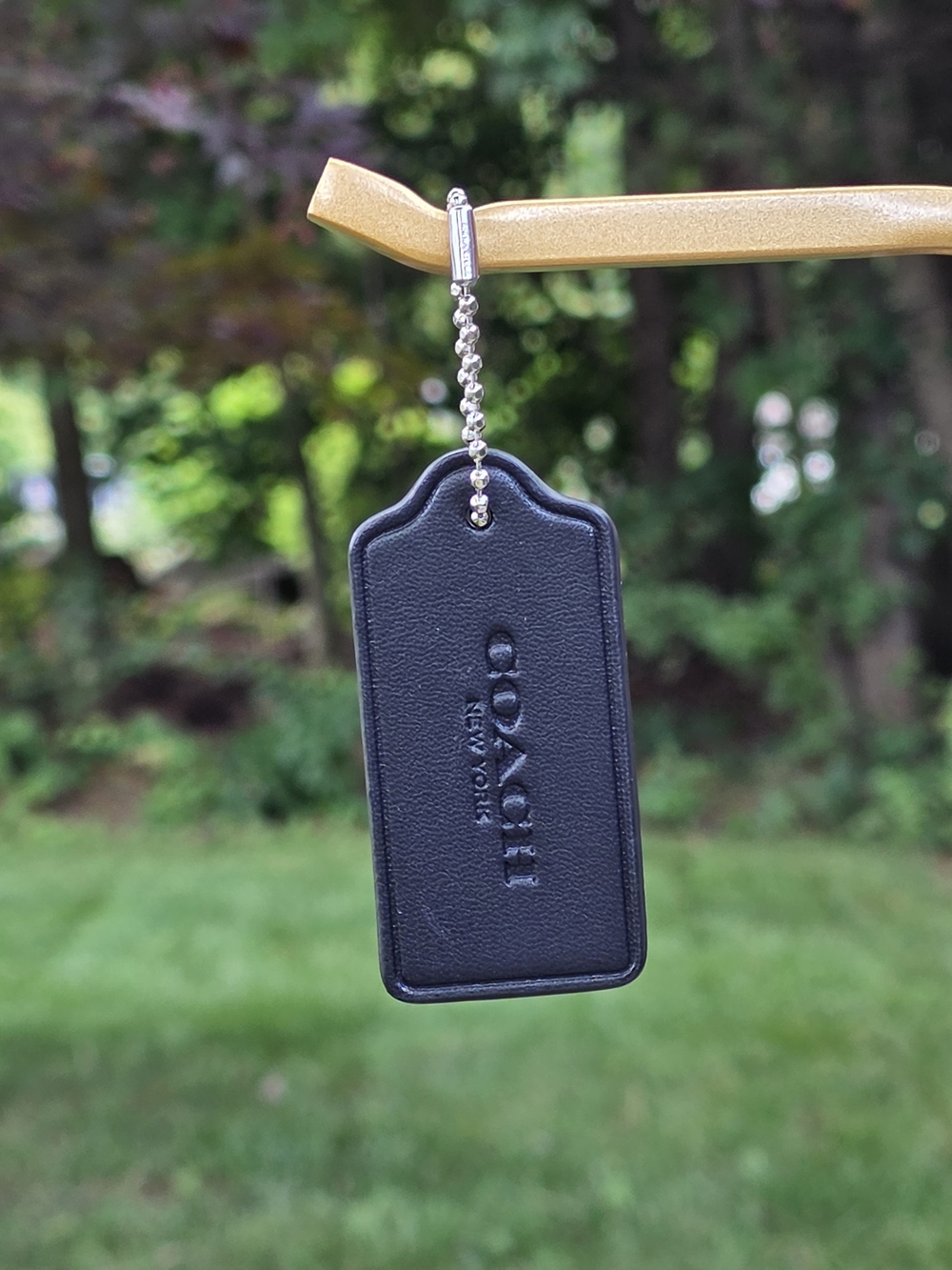 Coach Large Black Leather Hangtag W/Silver & Spare Gold Ball Chain
